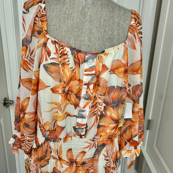 NWT! Figueroa & Flower Orange Tropical Print Smocked
Midi Dress -Plus Size 1X - Picture 5 of 14